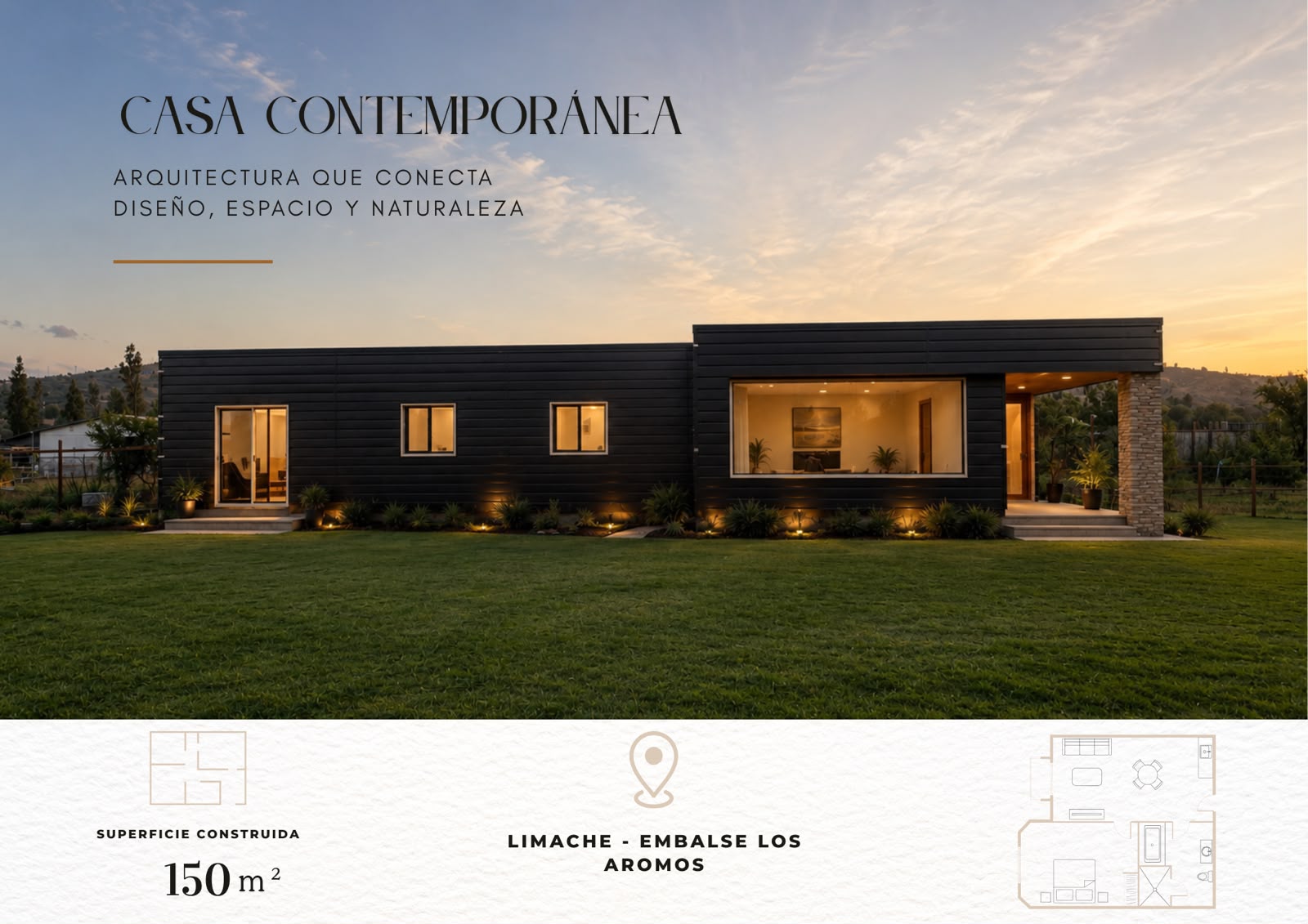 Diseño de casa contemporánea de 150 m² con especificaciones técnicas